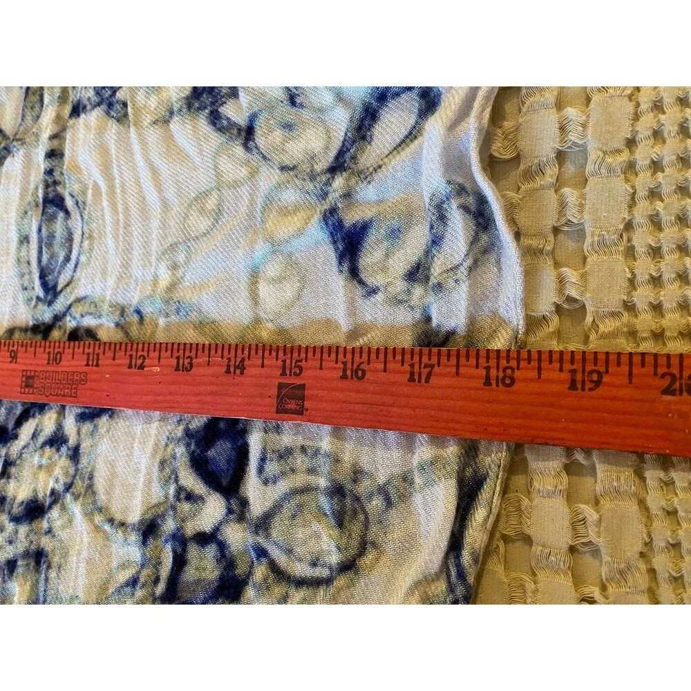 White Scarf with Blue & Navy Design w/ Fringed‎ Ends